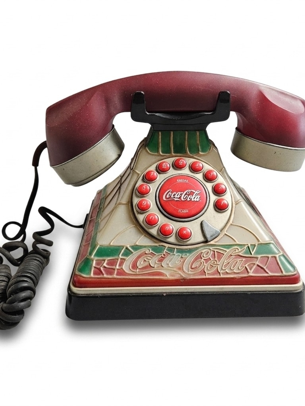 Vintage 2001 Coca Cola Stained Glass Look Light Up Telephone Retro Collectible